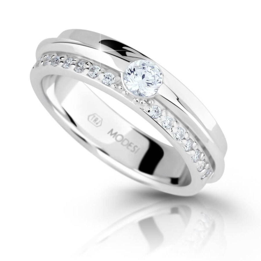 Modesi Třpytivý stříbrný prsten se zirkony M16020 52 mm - Prsteny Prsteny s kamínkem
