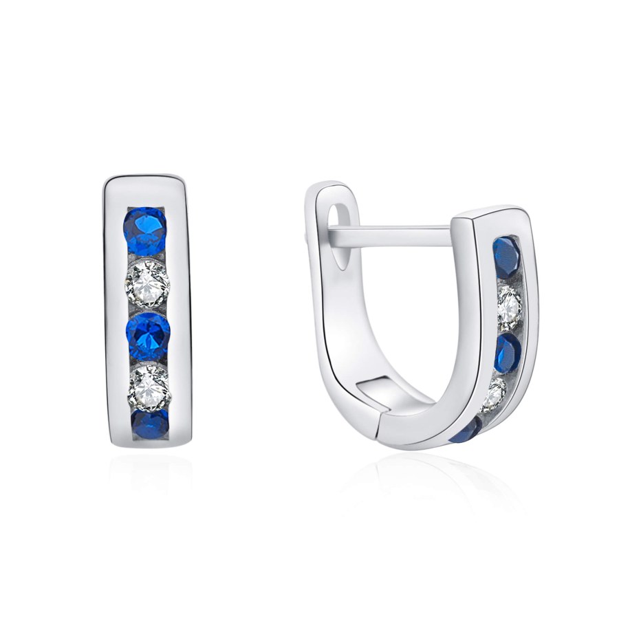 MOISS Elegantní stříbrné náušnice s čirými a modrými zirkony E0000207 - Náušnice Kruhy