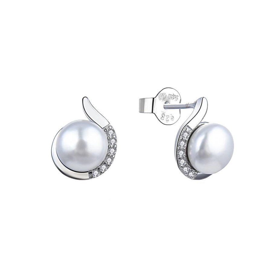 MOISS Elegantní stříbrné náušnice s perlami a zirkony E0001852 - Náušnice Pecky