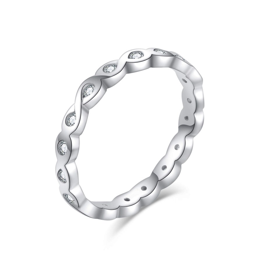 MOISS Elegantní stříbrný prsten s čirými zirkony R00019 54 mm - Prsteny Prsteny s kamínkem