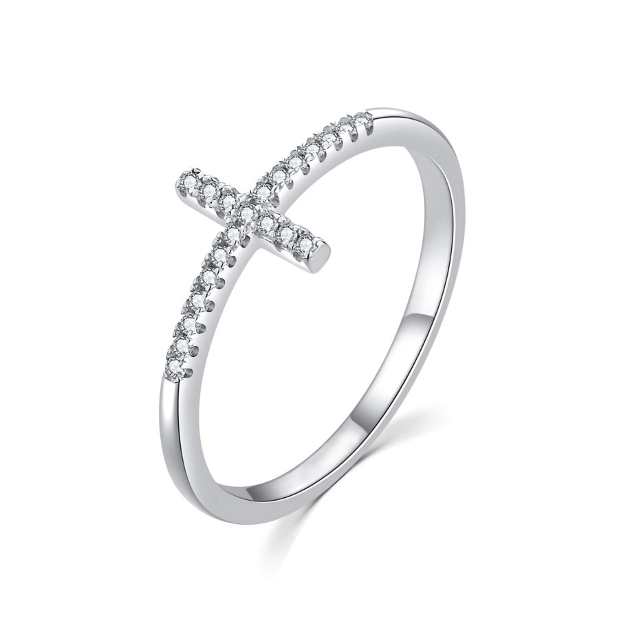MOISS Elegantní stříbrný prsten s křížkem R00020 56 mm - Prsteny Prsteny s kamínkem