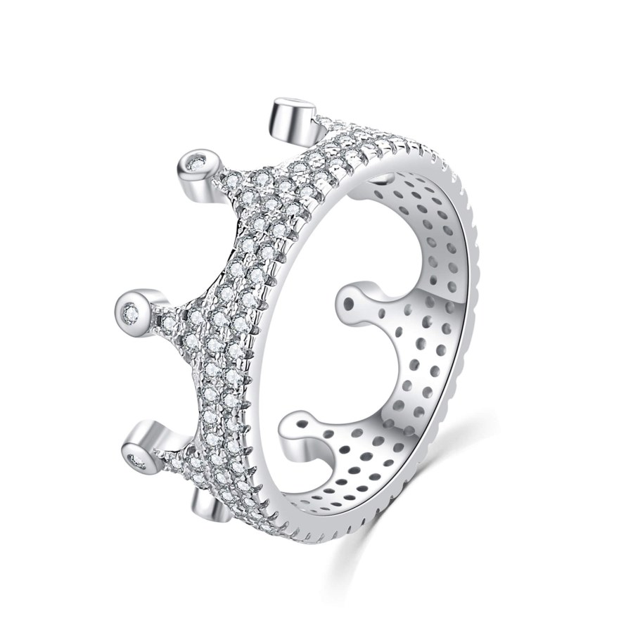 MOISS Luxusní stříbrný prsten se zirkony Královská korunka R00021 54 mm - Prsteny Prsteny s kamínkem