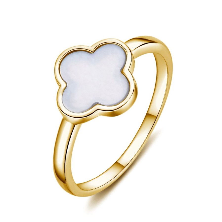 MOISS Pozlacený prsten s&nbsp;perletí Čtyřlístek R0004476-P 59 mm - Prsteny Prsteny bez kamínku