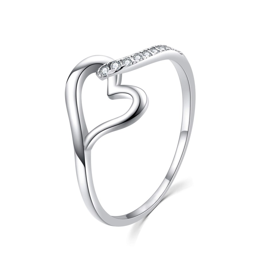MOISS Okouzlující stříbrný prsten se zirkony Srdce R00019 60 mm - Prsteny Prsteny s kamínkem