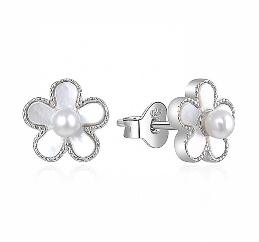 MOISS Překrásné stříbrné náušnice s perličkami Kytičky E0002568