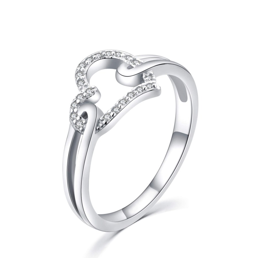 MOISS Romantický stříbrný prsten se zirkony Srdce R000210 56 mm - Prsteny Prsteny s kamínkem