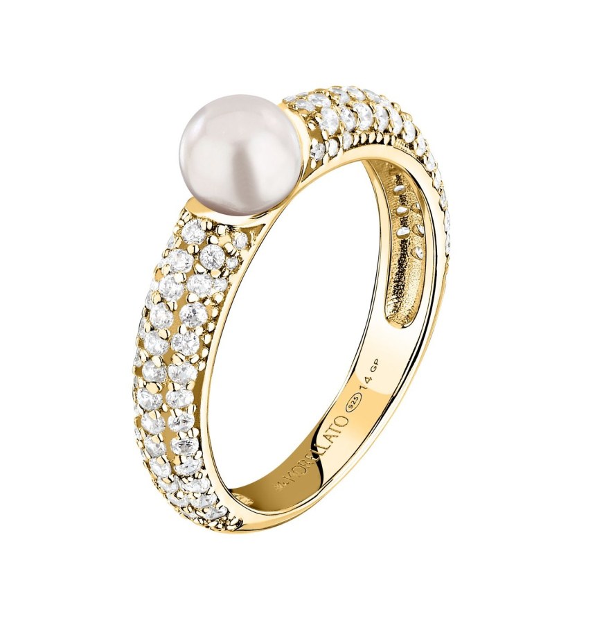 Morellato Pozlacený prsten s pravou perlou a zirkony Perla SXU510 52 mm