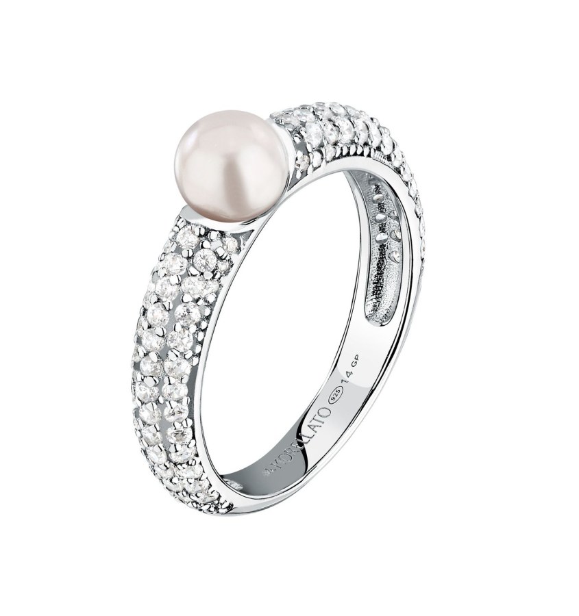 Morellato Stříbrný prsten s&nbsp;pravou perlou a&nbsp;zirkony Perla SXU500 56 mm - Prsteny Prsteny s&nbsp;kamínkem