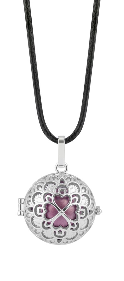 MUMMY BELL Slušivý náhrdelník s fialovou těhotenskou rolničkou Čtyřlístek - Náhrdelníky