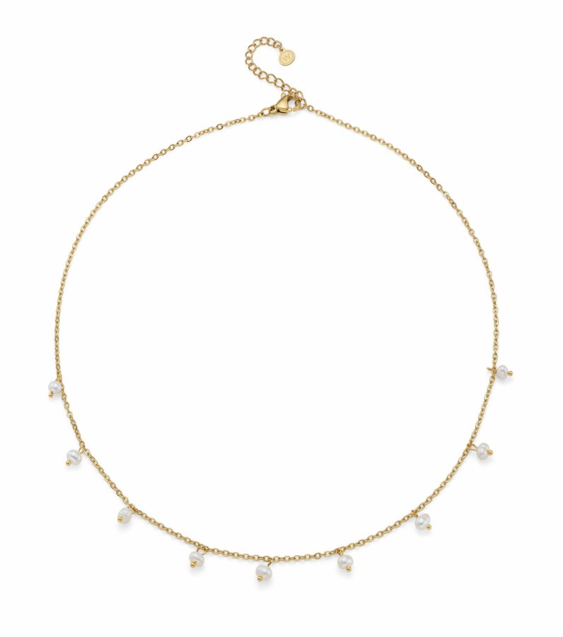 Oliver Weber Krásný pozlacený náhrdelník s perličkami Loco Silky Pearls 12313G
