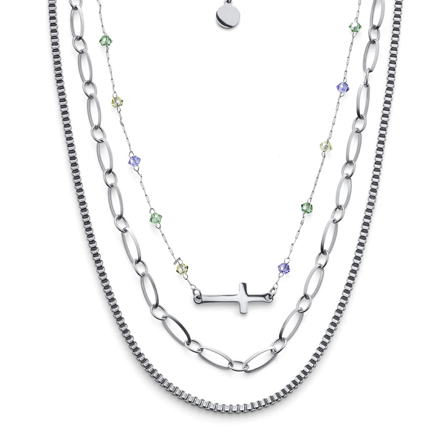 Oliver Weber Luxusní trojitý náhrdelník z oceli Eternal 12256 - Náhrdelníky