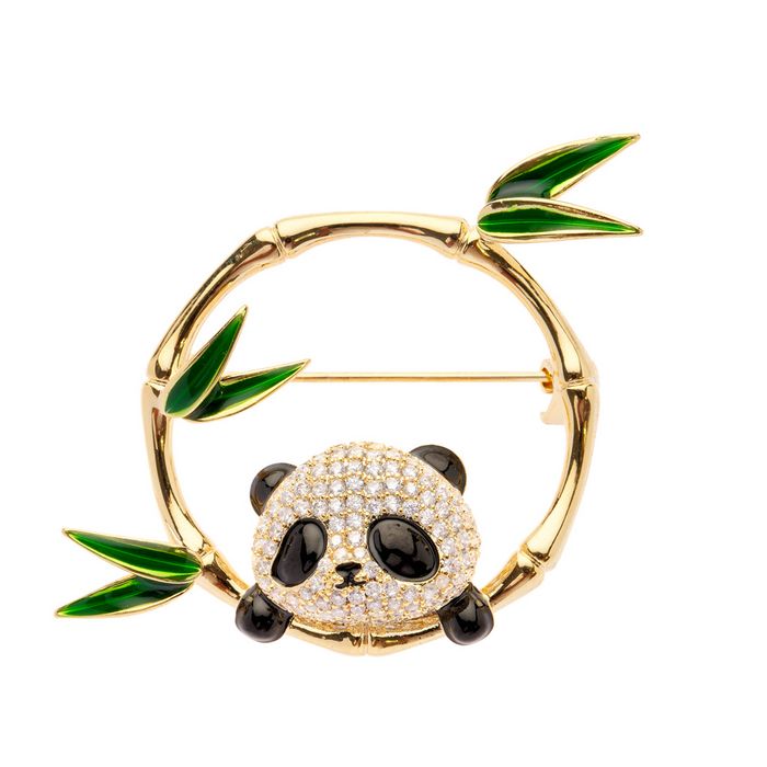 Oliver Weber Pozlacená brož s krystaly Panda Bamboo 58063G Oliver Weber Pozlacená brož s krystaly Panda Bamboo 58063G - Brože