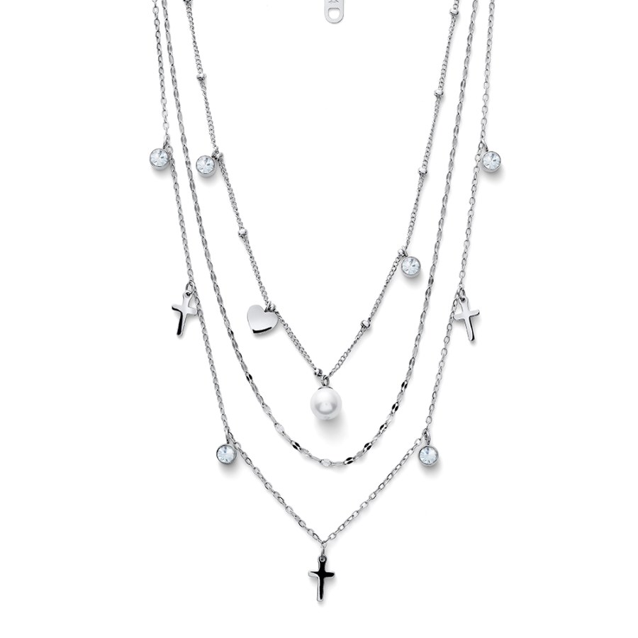 Oliver Weber Trojitý ocelový náhrdelník s perličkami Prayer 12261 - Náhrdelníky