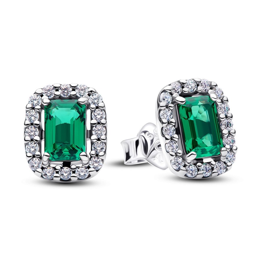 Pandora Elegantní stříbrné náušnice se zeleným krystalem 294501C01
