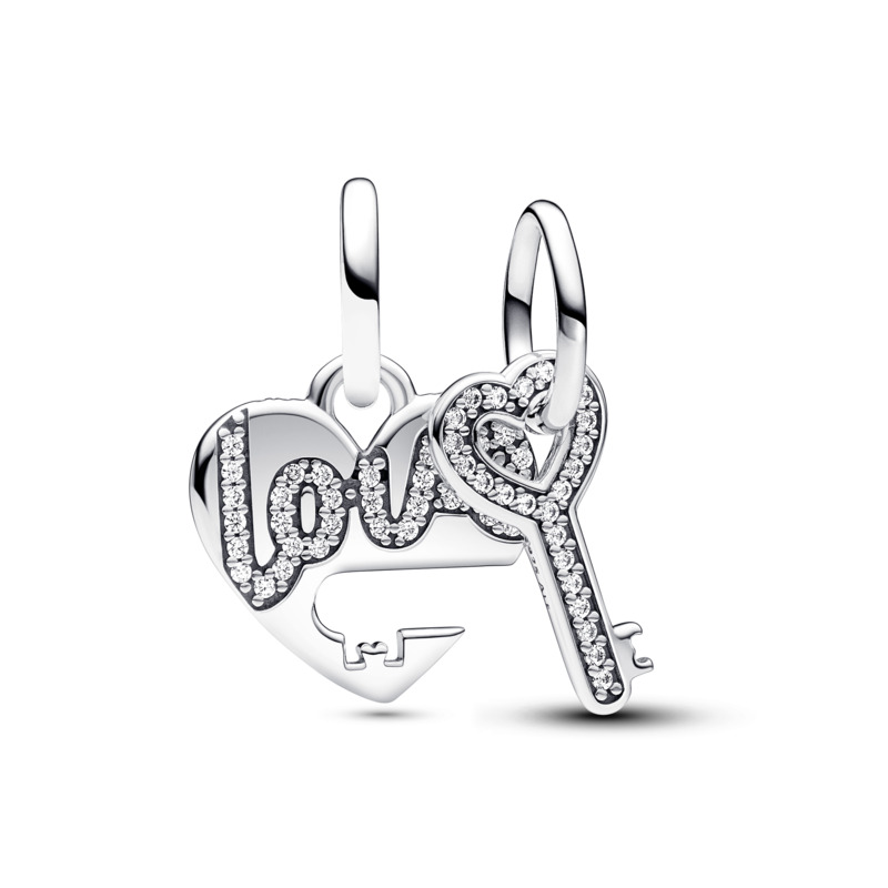 Pandora Hravé stříbrné přívěsky Srdce a klíč 793081C01 - Náramky Přívěsky na náramky