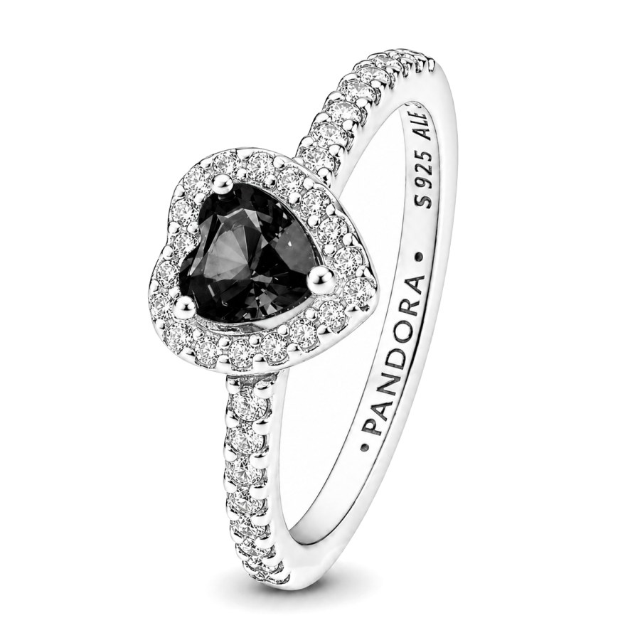 Pandora Krásný stříbrný prsten s černým srdcem Timeless 198421C04 60 mm