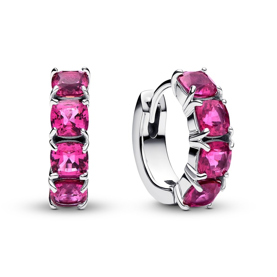 Pandora Kruhové stříbrné náušnice s růžovými krystaly Timeless 293851C01 Pandora Kruhové stříbrné náušnice s růžovými krystaly Timeless 293851C01 - Náušnice Kruhy