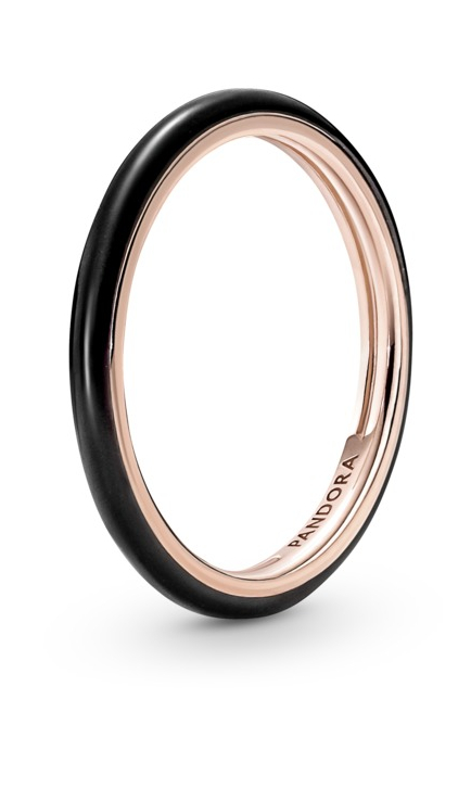 Pandora Minimalistický bronzový prsten s černým smaltem Rose 189655C01 56 mm - Prsteny Prsteny bez kamínku