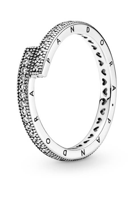Pandora Něžný stříbrný prsten Logo a srdíčka 199491C01 54 mm - Prsteny Prsteny s kamínkem