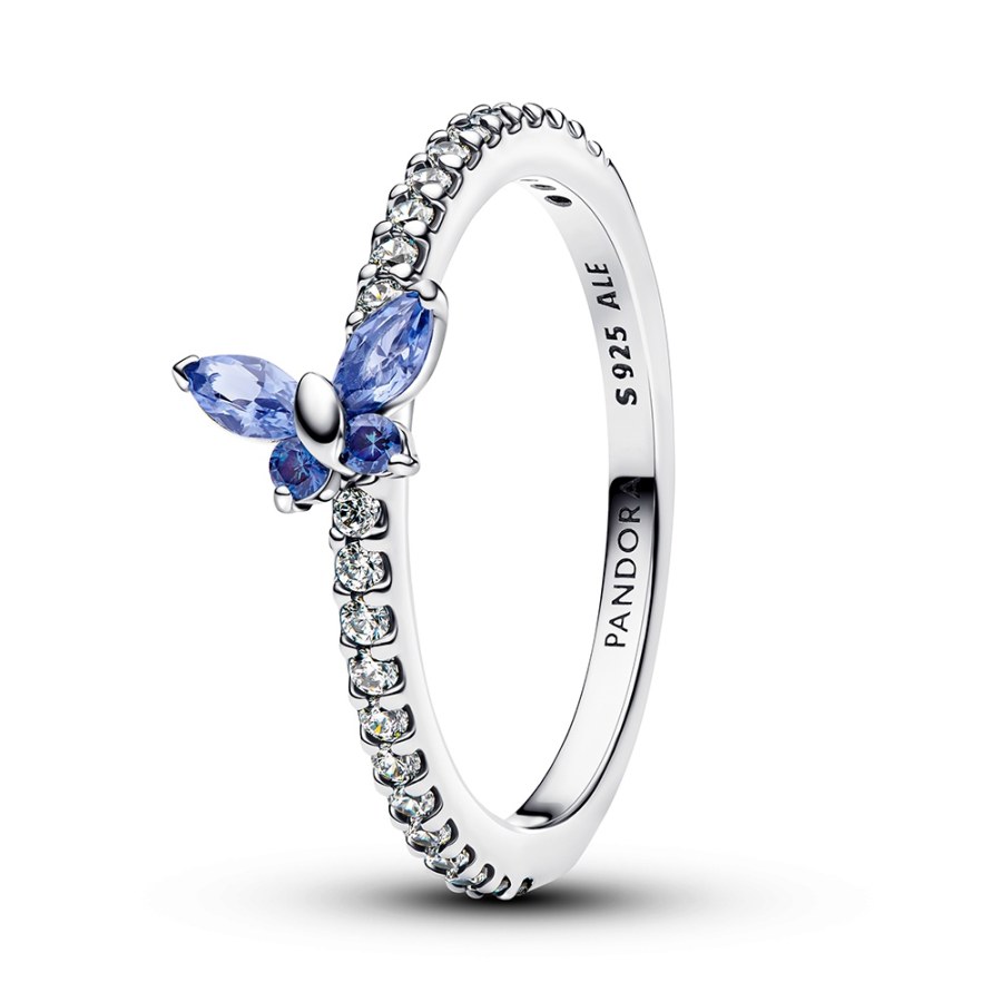 Pandora Něžný stříbrný prsten Modrý motýlek Timeless 194269C01 52 mm - Prsteny Prsteny s&nbsp;kamínkem
