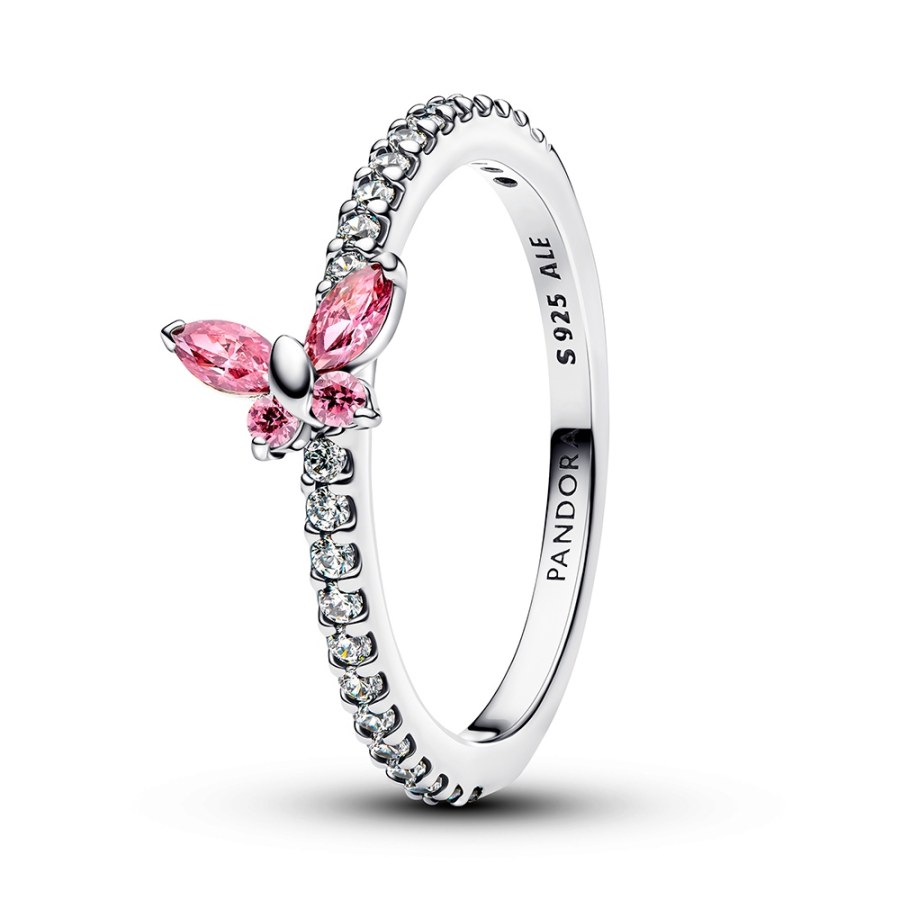 Pandora Něžný stříbrný prsten Růžový motýlek Timeless 194269C02 54 mm - Prsteny Prsteny s&nbsp;kamínkem