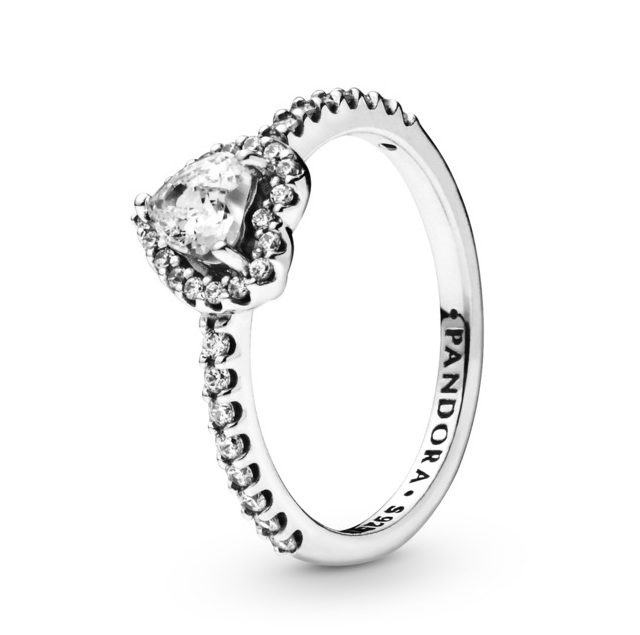 Pandora Elegantní stříbrný prsten s čirým srdcem Timeless 198421C01 58 mm