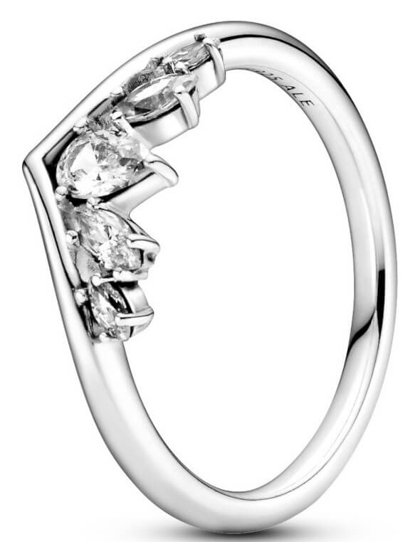Pandora Něžný stříbrný prsten s kamínky Wishbone 199109C01 54 mm - Prsteny Prsteny s kamínkem