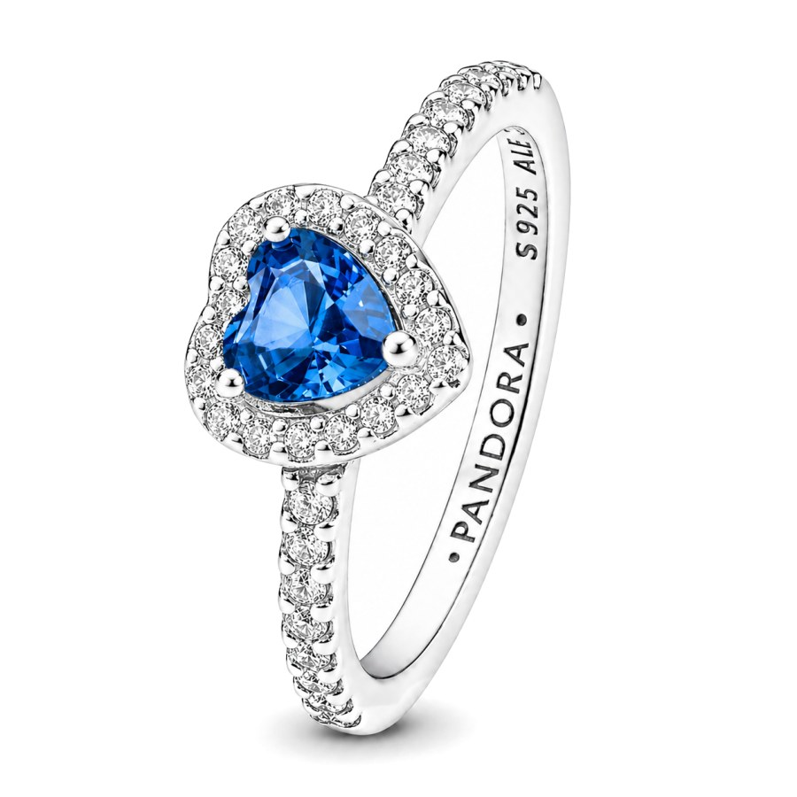 Pandora Něžný stříbrný prsten s&nbsp;modrým srdcem Timeless 198421C05 50 mm - Prsteny Prsteny s&nbsp;kamínkem