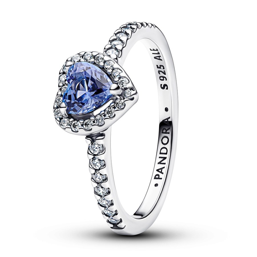 Pandora Něžný stříbrný prsten s&nbsp;modrým srdcem Timeless 198421C05 50 mm - Prsteny Prsteny s&nbsp;kamínkem