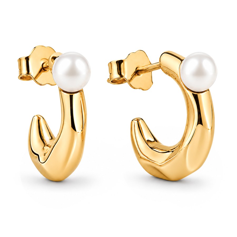 Pandora Pozlacené kruhové náušnice s&nbsp;pravou perlou Essence Shine 263261C01 - Náušnice Kruhy