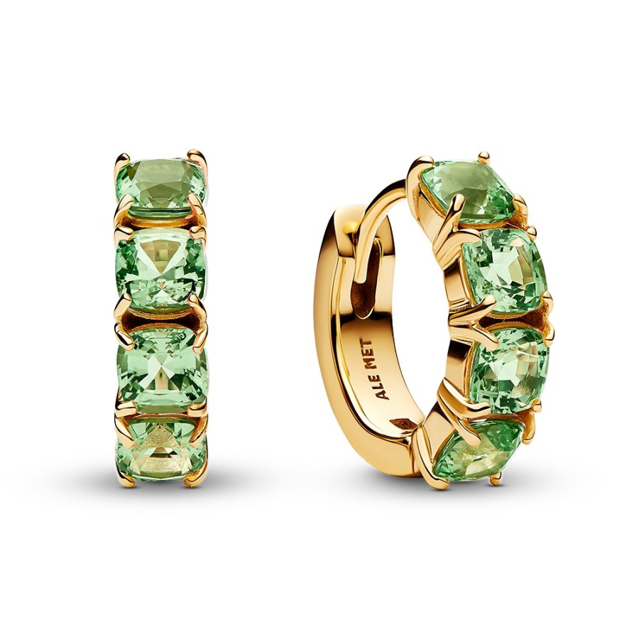 Pandora Pozlacené kruhy se zelenými křišťály Timeless Shine 263851C01 - Náušnice Kruhy