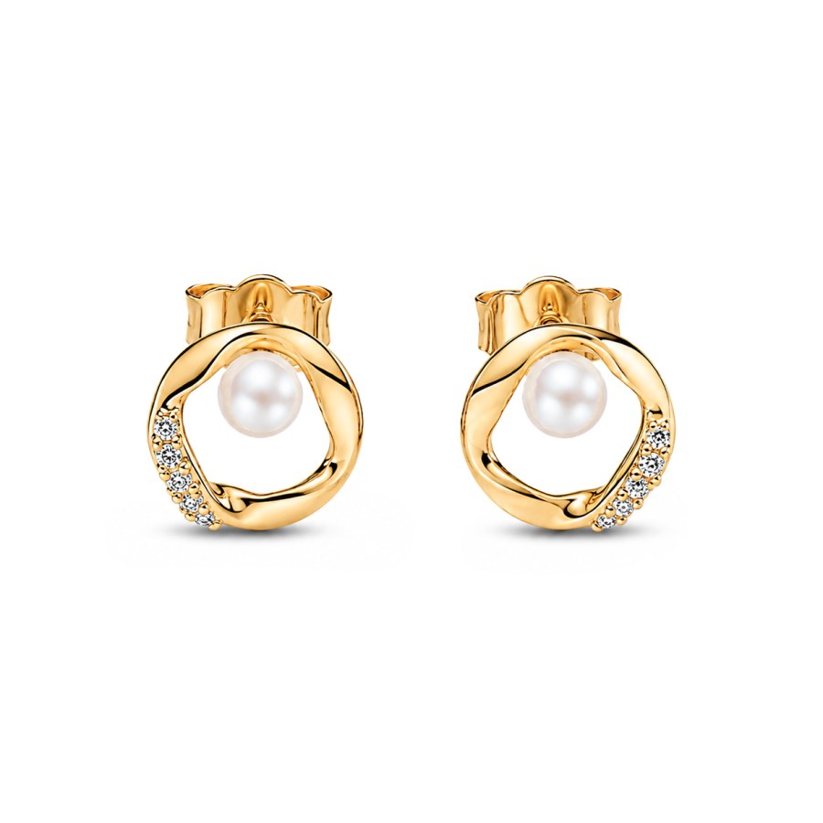 Pandora Pozlacené pecky se zirkony a&nbsp;perlou Essence Shine 264662C01 - Náušnice Pecky