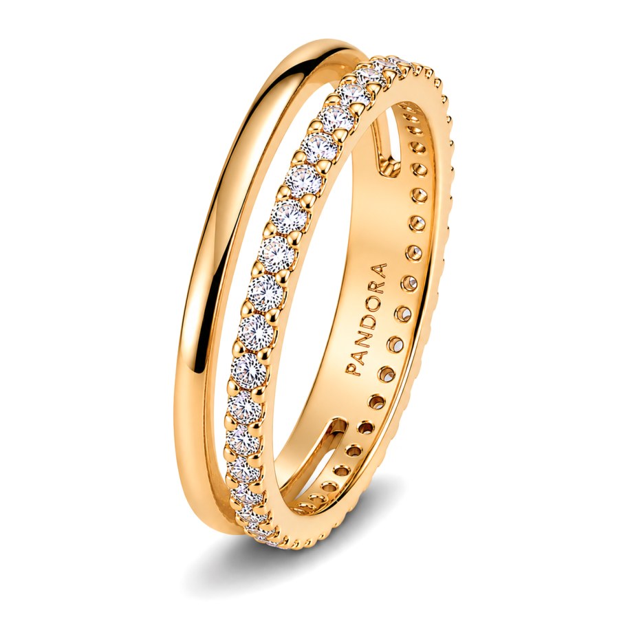 Pandora Pozlacený dvojitý prsten se zirkony Timeless Shine 163799C01 52 mm