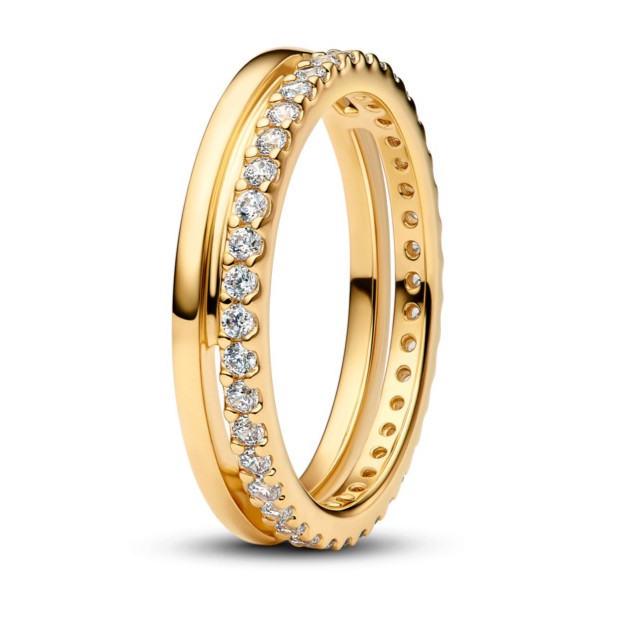 Pandora Pozlacený dvojitý prsten se zirkony Timeless Shine 163799C01 50 mm - Prsteny Prsteny s kamínkem