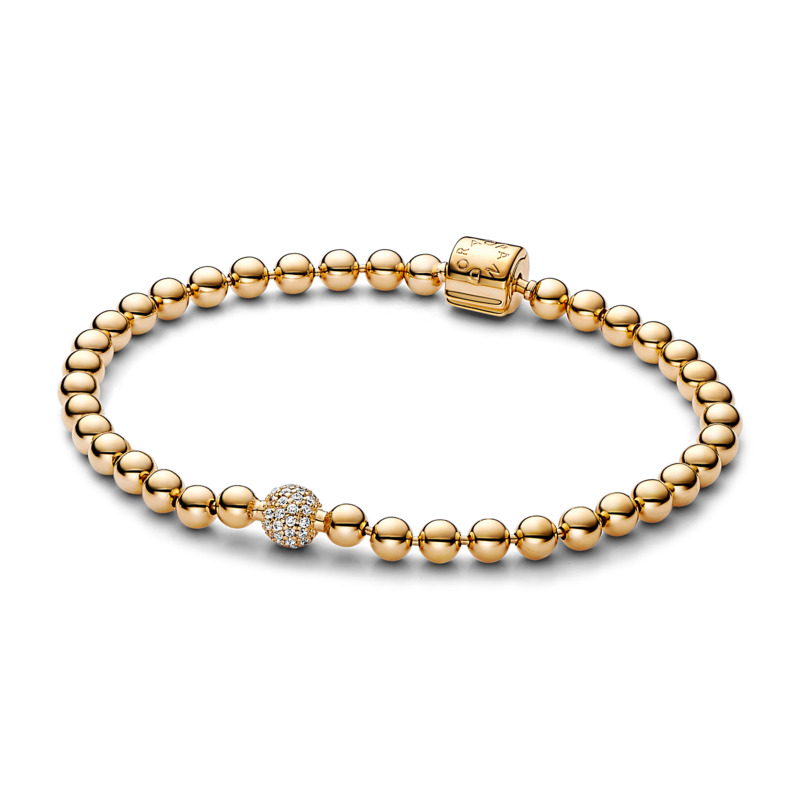 Pandora Pozlacený korálkový náramek Signature Shine 568342C01 21 cm - Náramky Řetízkové náramky