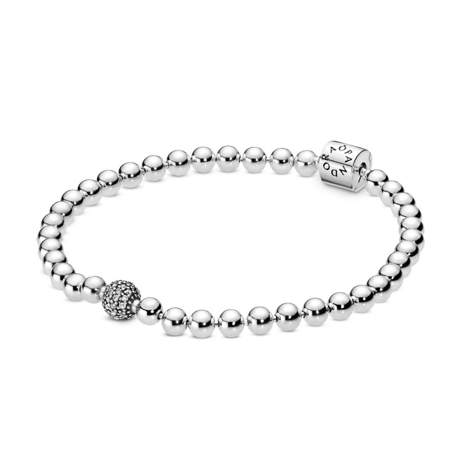 Pandora Stříbrný korálkový náramek Signature 598342CZ 21 cm