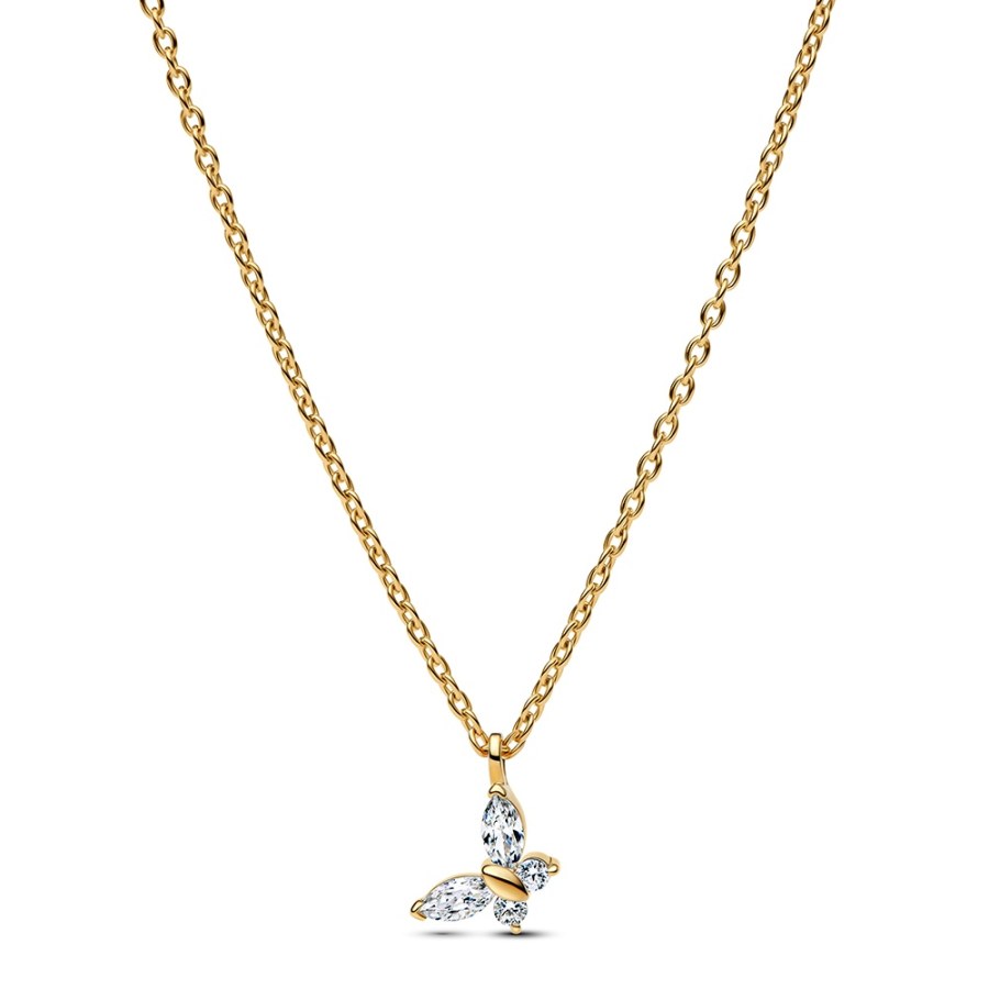 Pandora Něžný pozlacený náhrdelník s&nbsp;motýlkem Timeless 364267C01-45 - Náhrdelníky Náhrdelníky s&nbsp;kameny