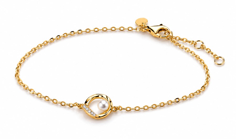 Pandora Pozlacený náramek s perlou a zirkony Essence Shine 563830C01 20 cm