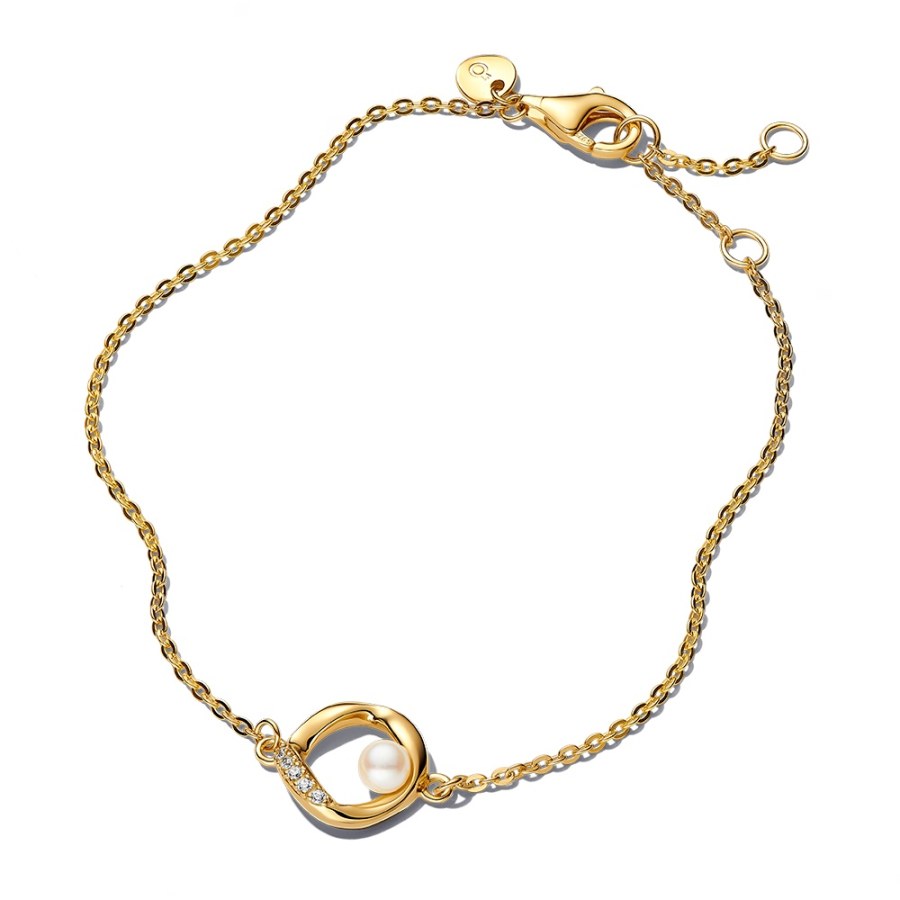 Pandora Pozlacený náramek s perlou a zirkony Essence Shine 563830C01 18 cm Pandora Pozlacený náramek s perlou a zirkony Essence Shine 563830C01 18 cm - Náramky Řetízkové náramky