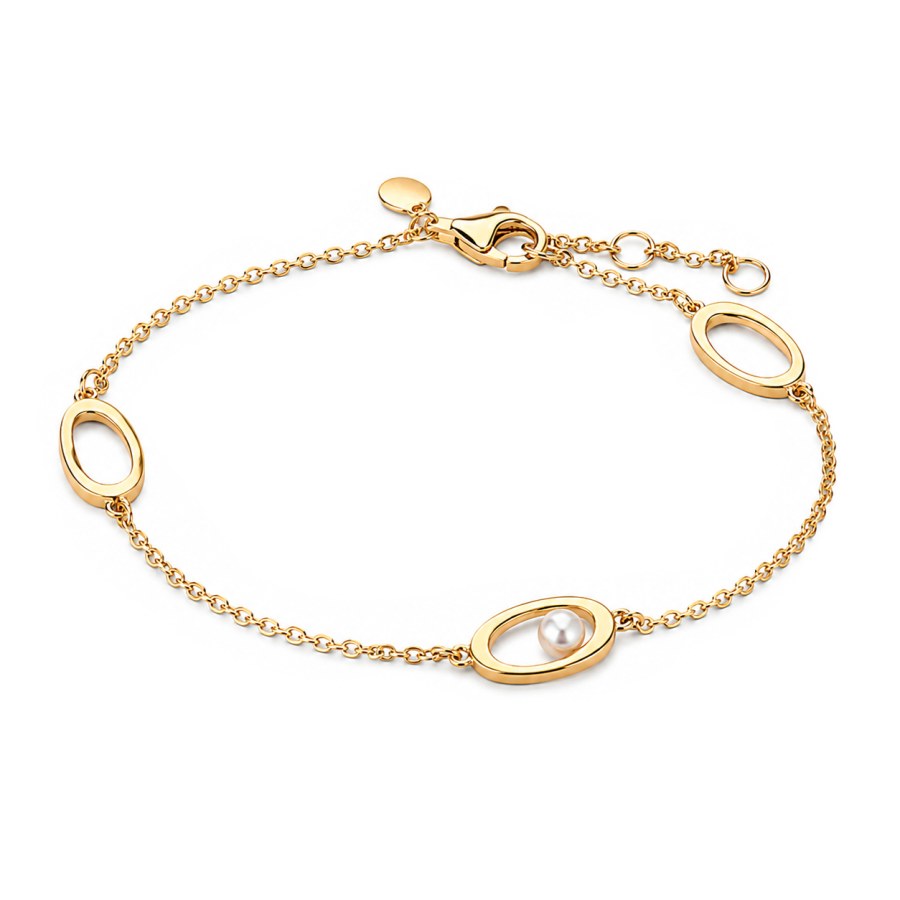 Pandora Pozlacený náramek s&nbsp;pravou perlou Essence Shine 564677C01 18 cm - Náramky Řetízkové náramky