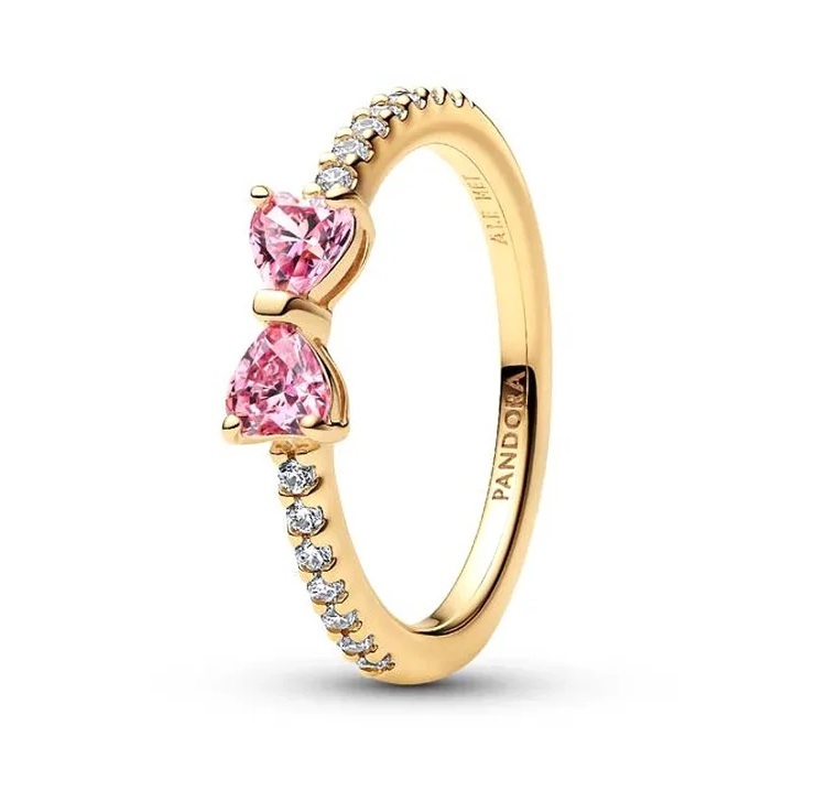 Pandora Pozlacený prsten Růžová mašlička Shine Timeless 163510C01 50 mm - Prsteny Prsteny s&nbsp;kamínkem