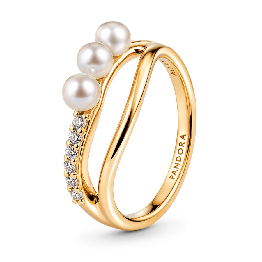 Pandora Pozlacený prsten s organickým tvarem a pravými perlami Essence Shine 163258C01 60 mm
