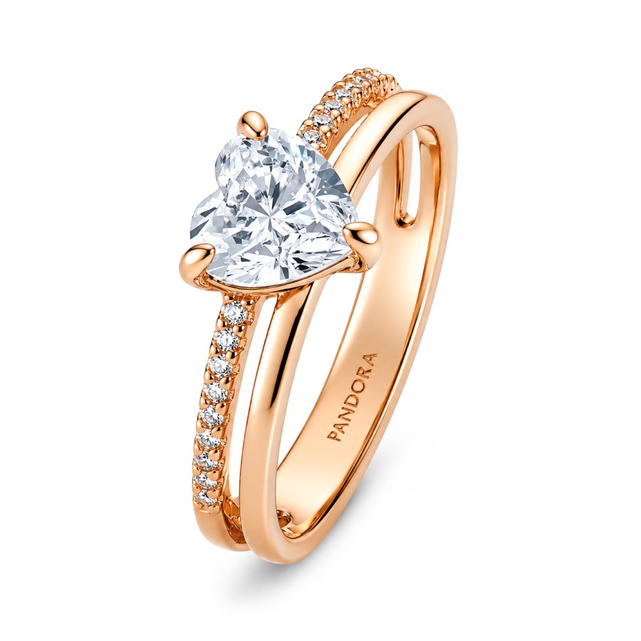 Pandora Překrásný pozlacený prsten se zirkony Timeless Rose 183100C01 58 mm