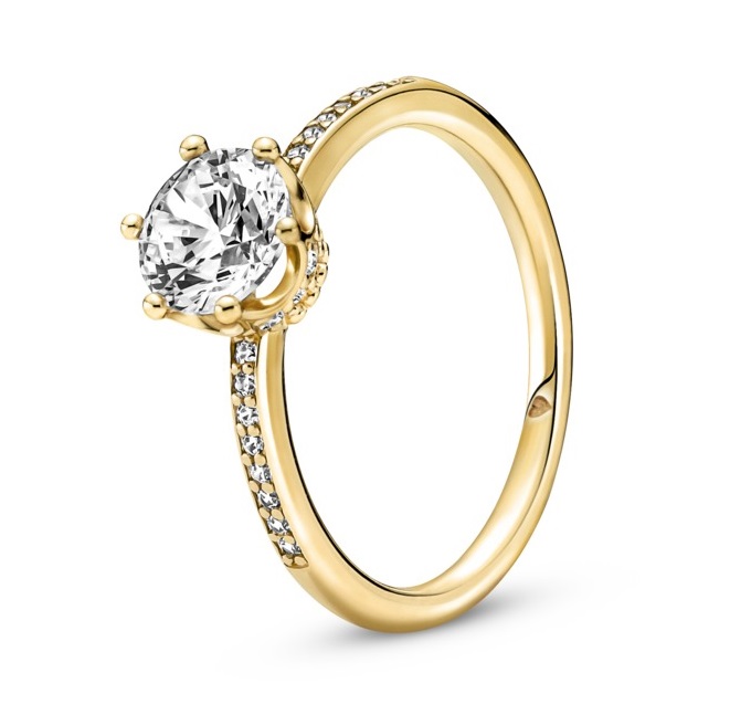 Pandora Blyštivý pozlacený prsten Třpytivá korunka Shine 168289C01 52 mm