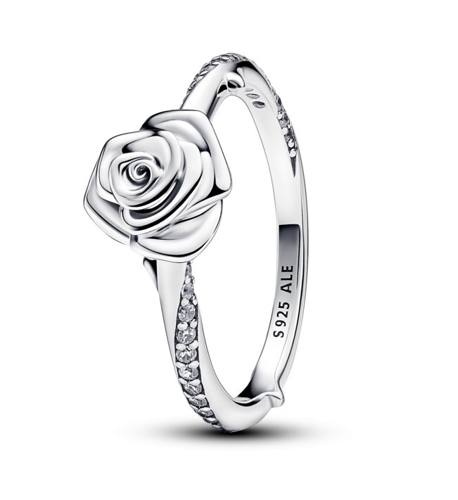 Pandora Půvabný stříbrný prsten Rozkvetlá růže Moments 193215C01 48 mm - Prsteny Prsteny s kamínkem