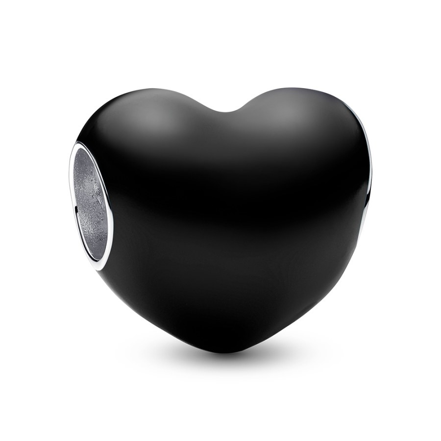 Pandora Romantický korálek Metalické černé srdce Moments 793337C04 - Přívěsky Přívěsky na náramky