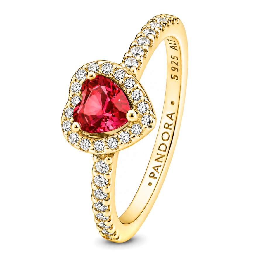 Pandora Romantický pozlacený prsten Červené srdce 168421C02 60 mm