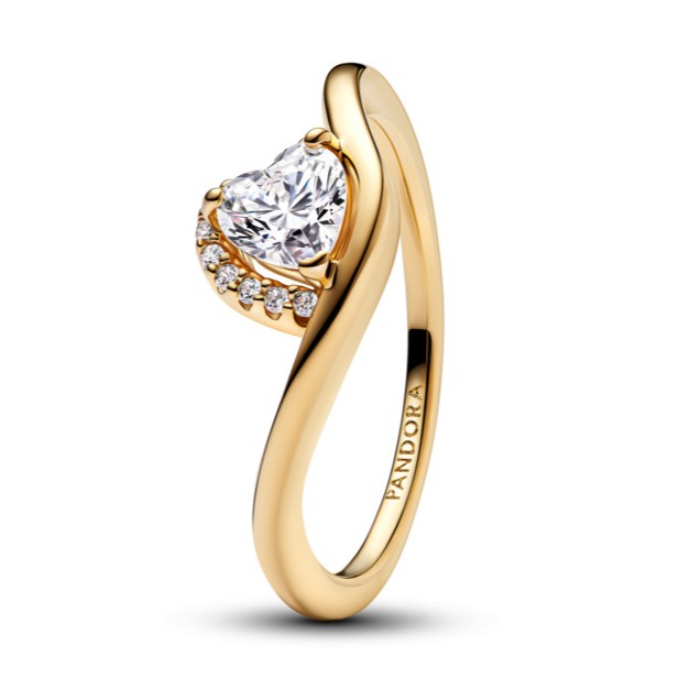 Pandora Romantický pozlacený prsten Zvlněné srdce Shine Timeless 163660C01 48 mm Pandora Romantický pozlacený prsten Zvlněné srdce Shine Timeless 163660C01 48 mm - Prsteny Prsteny s kamínkem