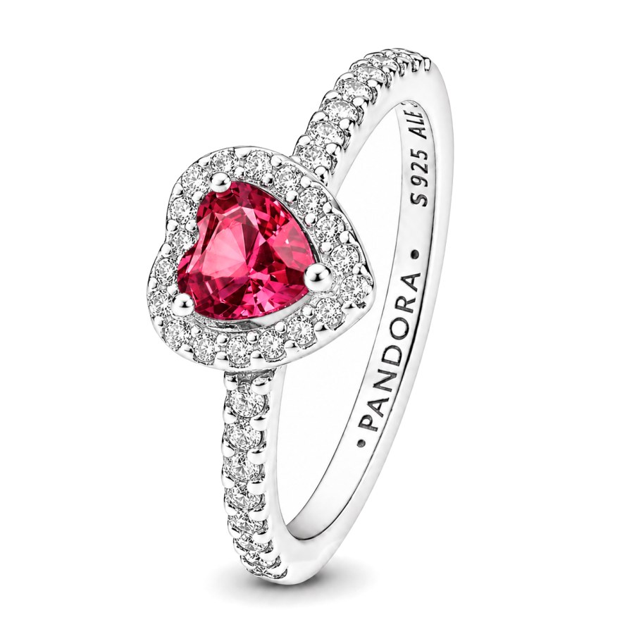 Pandora Romantický stříbrný prsten s&nbsp;růžovým srdcem Timeless 198421C03 60 mm - Prsteny Prsteny s&nbsp;kamínkem