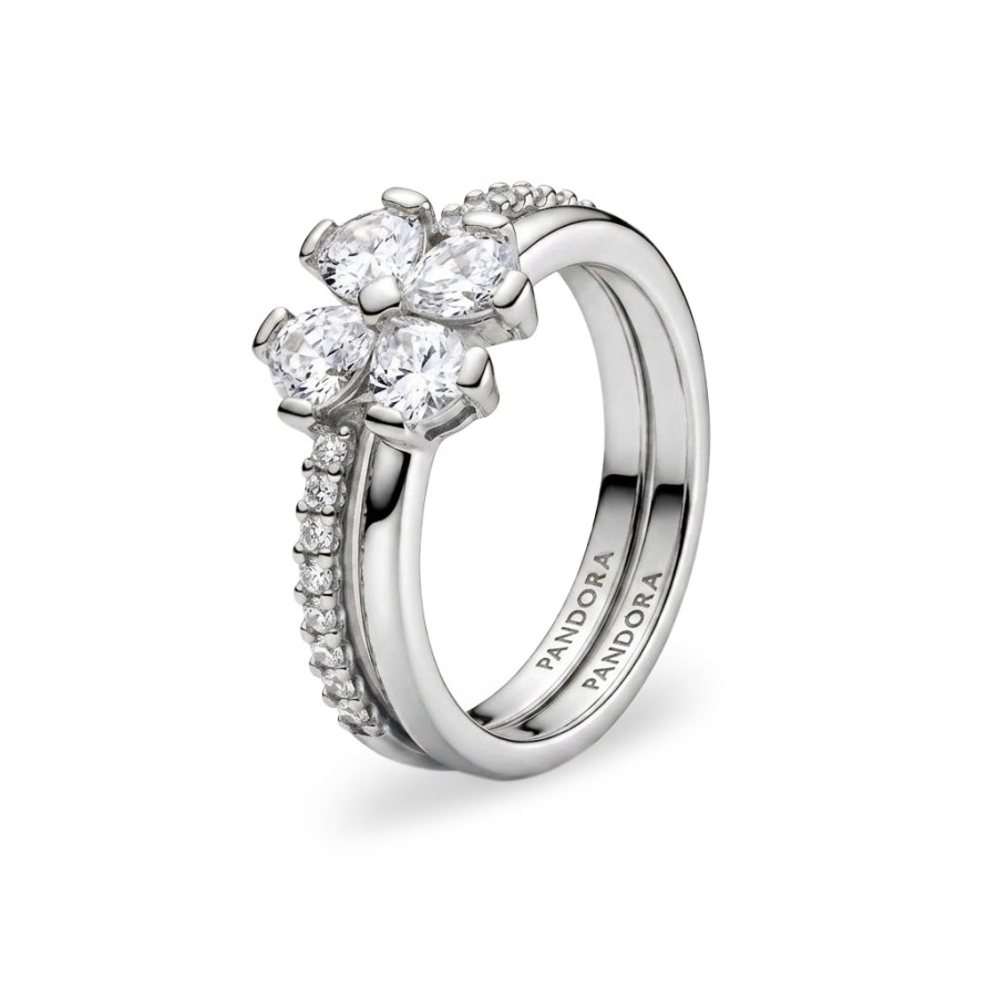 Pandora Rozdělitelný stříbrný prsten Třpytivý čtyřlístek 194507C01 60 mm